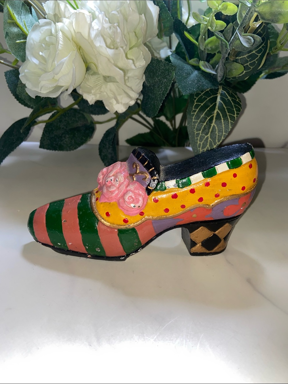 Cast Iron Hand Painted Heeled Shoe Door Stop Colorful Fun Stopper